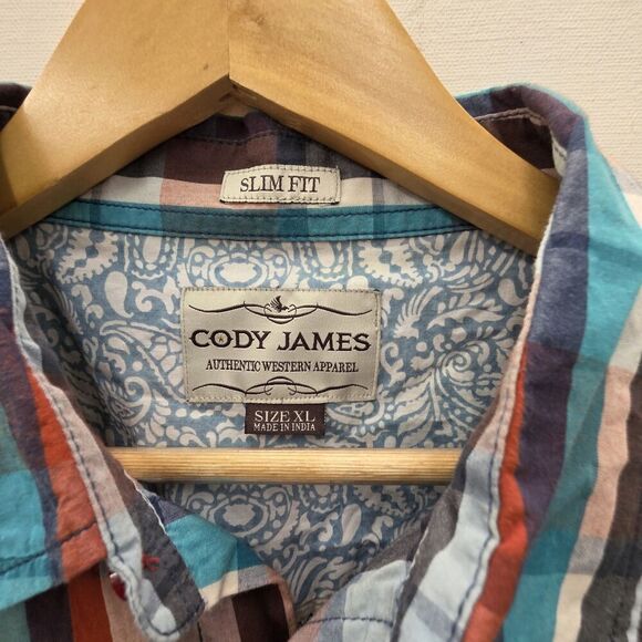 CODY JAMES Western Shirt Men XLarge Multicolor Plaid Short Sleeve Slim Fit - Picture 4 of 11